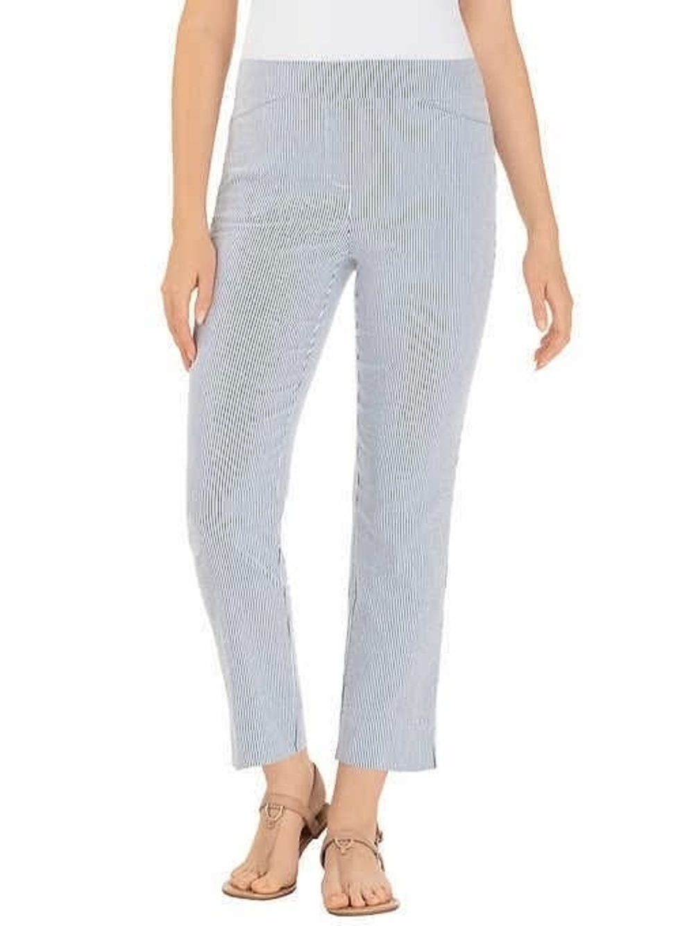 Dalia Navy and White Pinstripe Cropped Capris